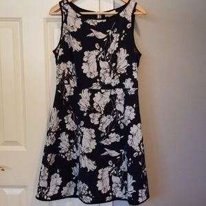 Ann Taylor Loft Dress, navy with floral pattern